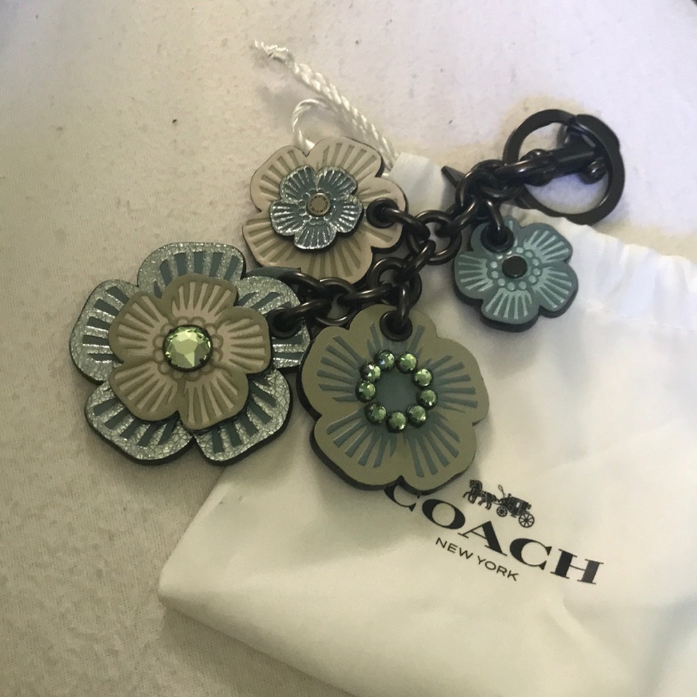 Authentic COACH Leather Flower Key Chain Bag Charm